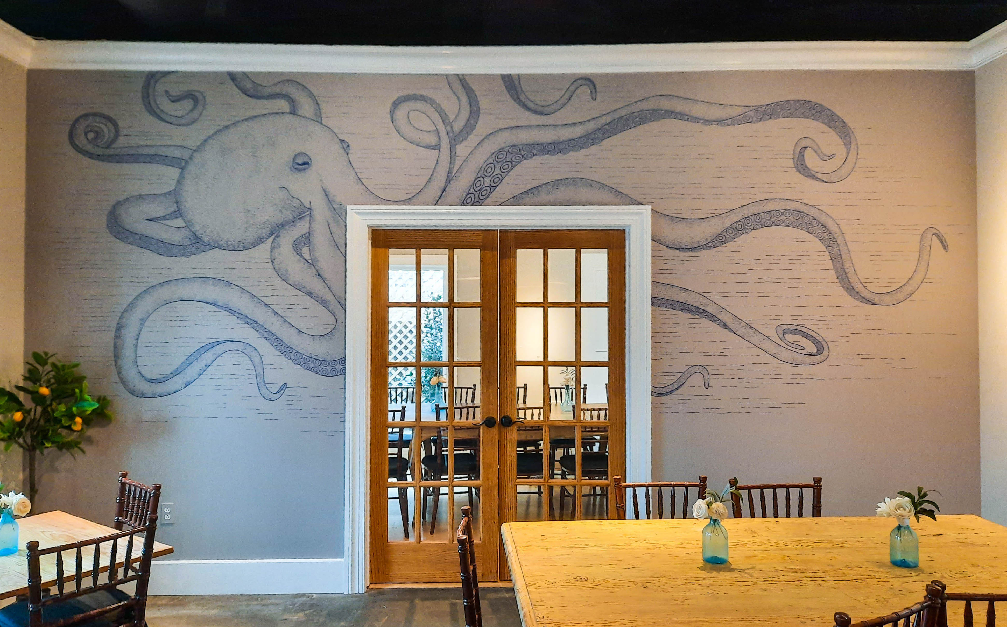Interior wall wrap for Agapi Bistro