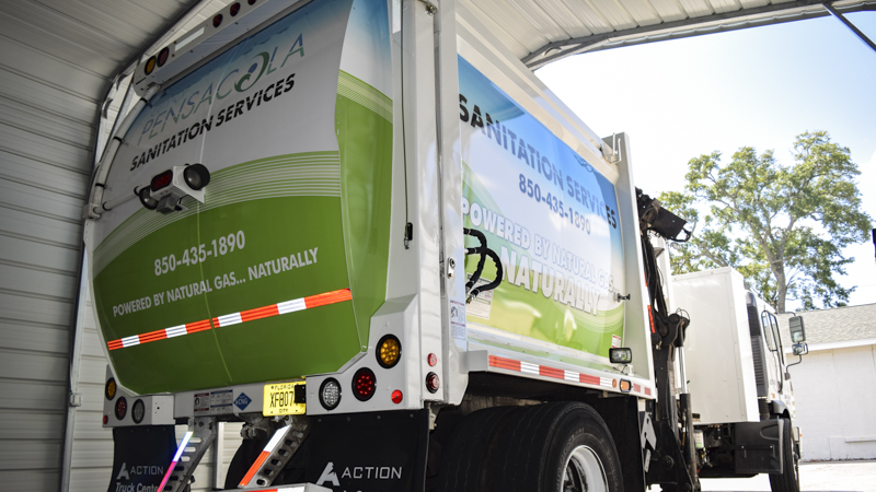 Pensacola Sign Fleet Wraps - Pensacola Sanitation Services garbage truck wrap