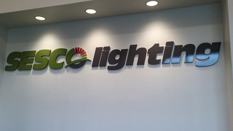 Sesco Lighting interior corporate identity signage by Pensacola Sign