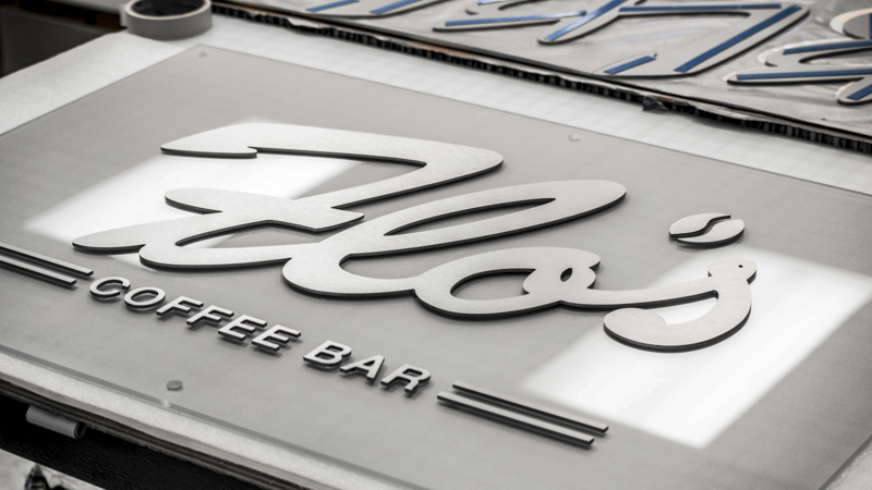 Flo's Coffee Bar interior dimensional lettering signage by Pensacola Sign