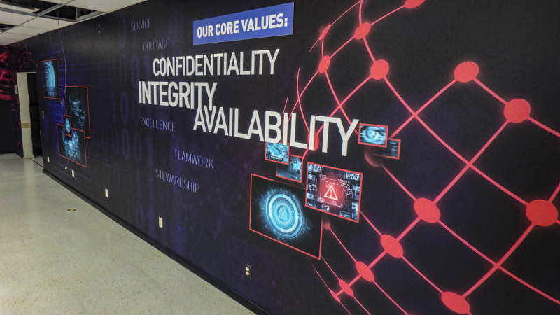 Pine Forest High School Cyber Security core values wall wraps - Pensacola Sign Environmental Graphics