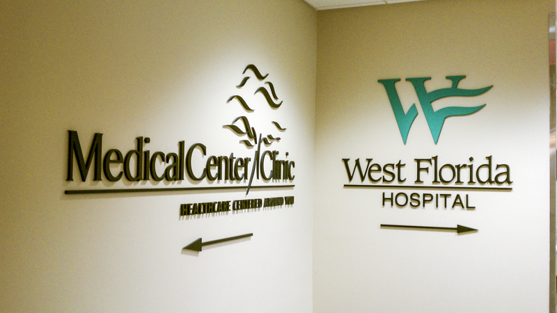 Medical Center Clinic and West Florida Hospital interior wayfinding by Pensacola Sign