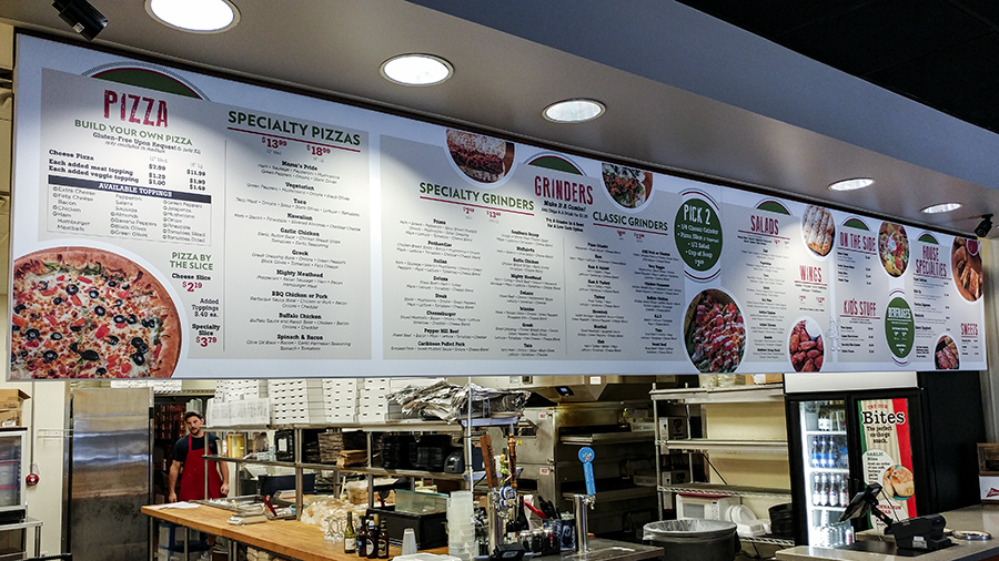 Santino's menu custom informational, safety and utility signs by Pensacola Sign