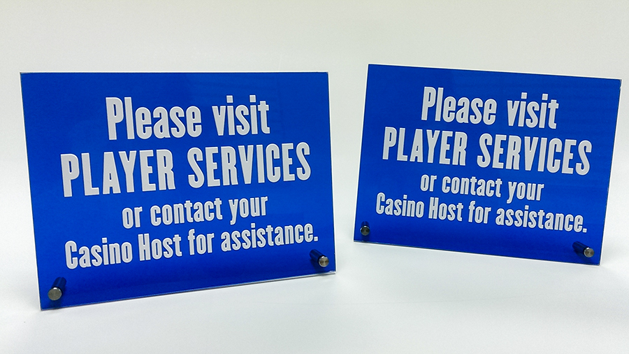 Casino countertop custom informational, safety and utility signs by Pensacola Sign