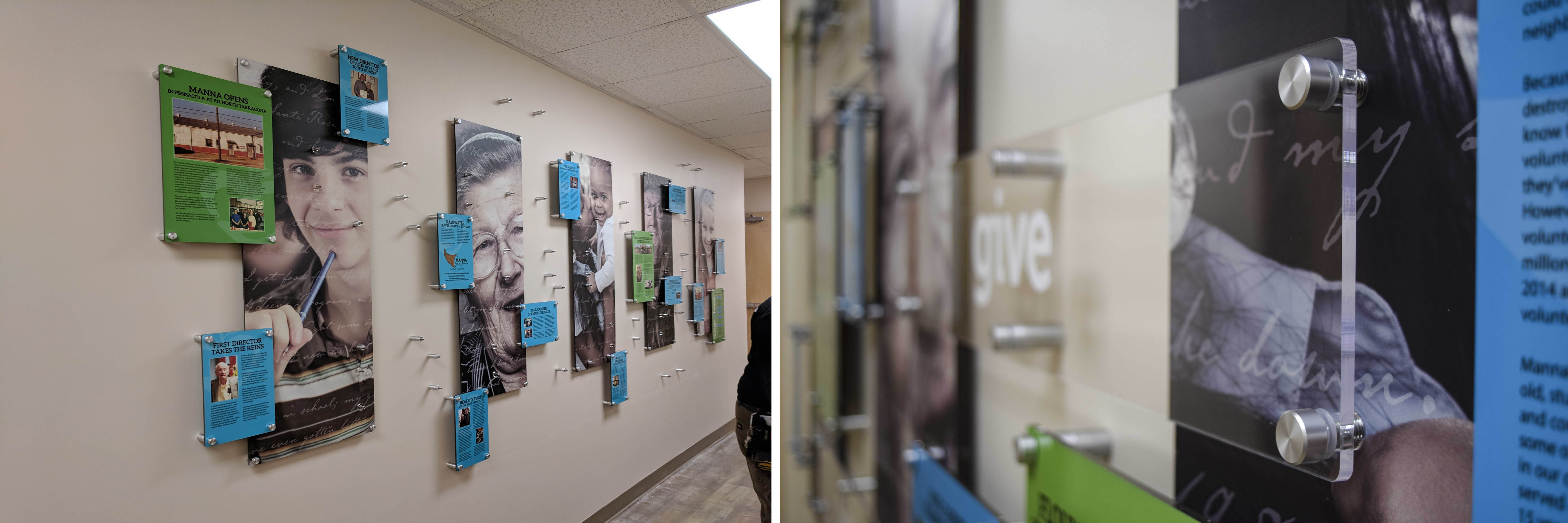 <alt="Donor wall at Manna Food Bank">