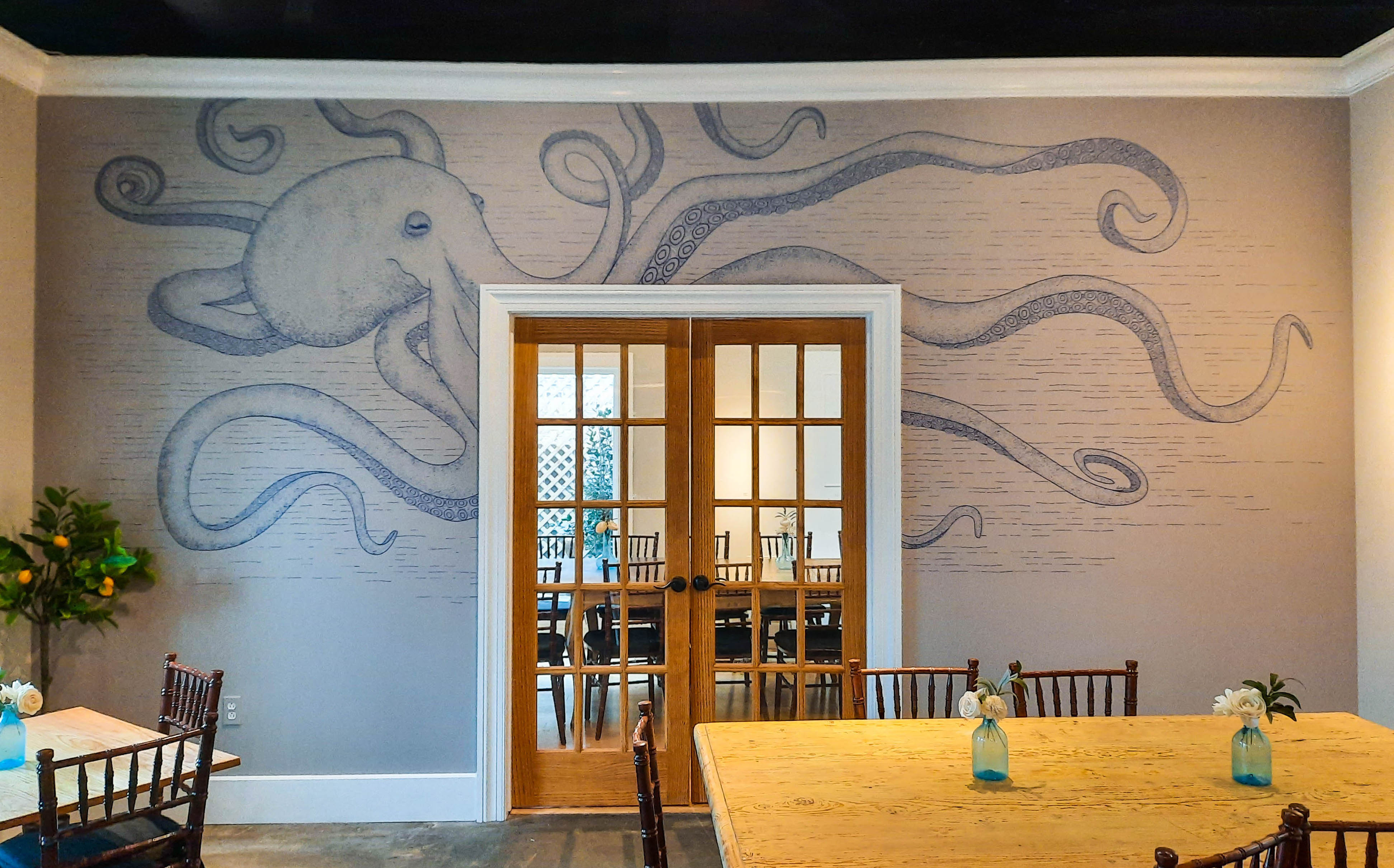 Interior wall wrap for Agapi Bistro