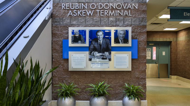 Dedication panel for Pensacola International Airport's Reubin O'Donovan Askew Terminal by Pensacola Sign