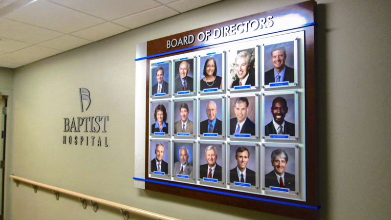 Board of Directors portrait display for Baptist Hospital by Pensacola Sign