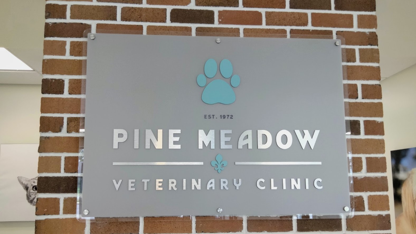 Office signage for Pine Meadow Vet Clinic